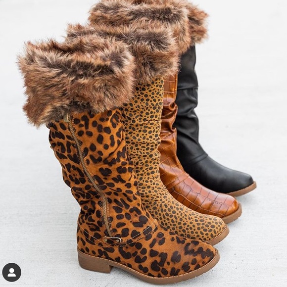 Vegan Suede Leopard Print Boots - Picture 5 of 8